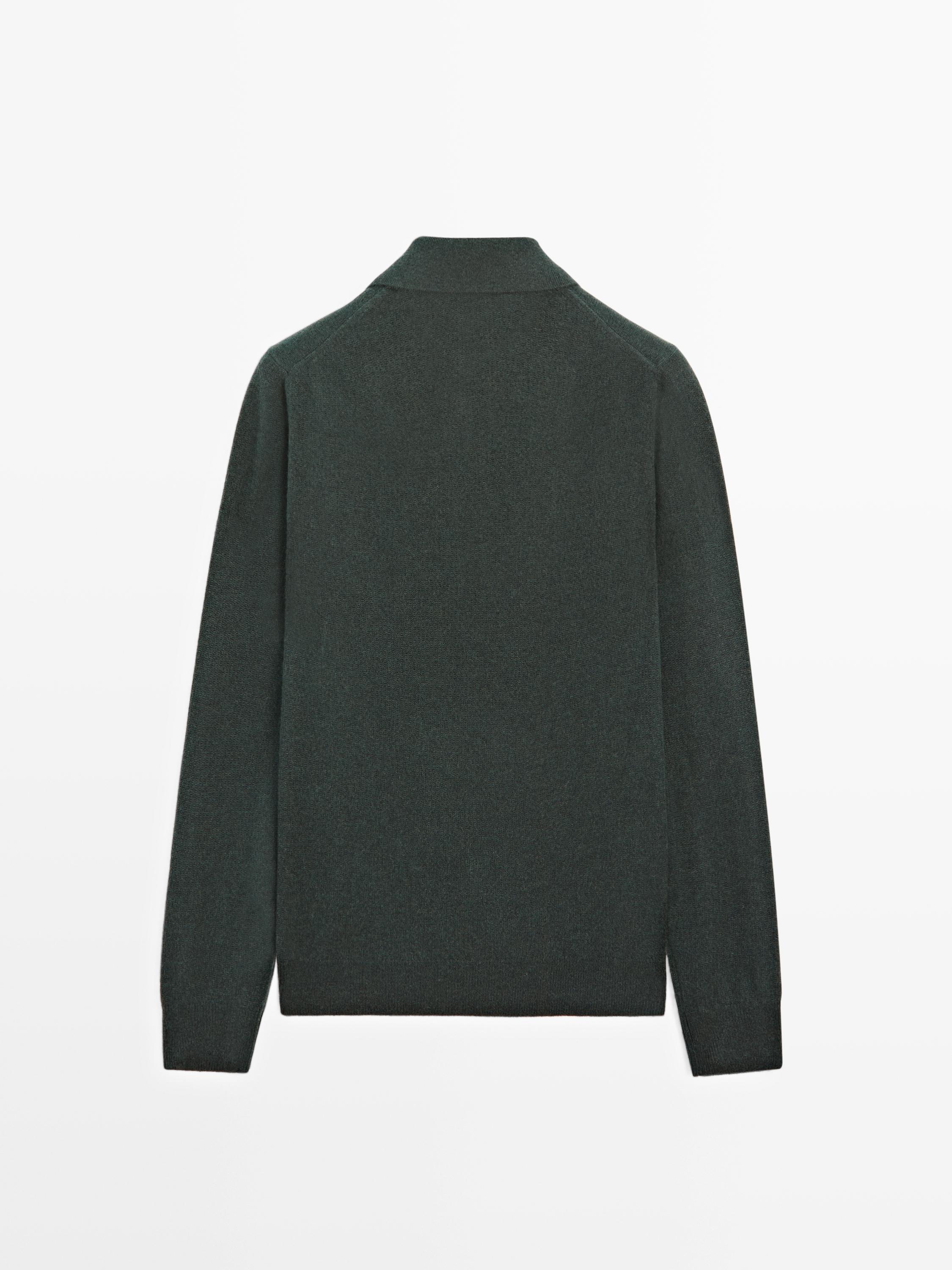 Knit wool blend polo sweater with zip